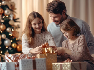 happy family celebrating christmas gifts new year