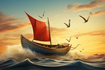 Transformation and achievement symbolized by a boat evolving into a bird, representing progress, innovation, and resilience. Generative AI