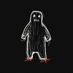 crayon drawing of white Halloween ghost on black background