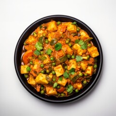 Fototapeta na wymiar veg sabji on black bowl top view isolated on white background
