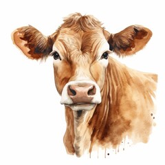 watercolor brown cow isolated on white background