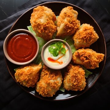veg crispy kurkure momos with chutney top view