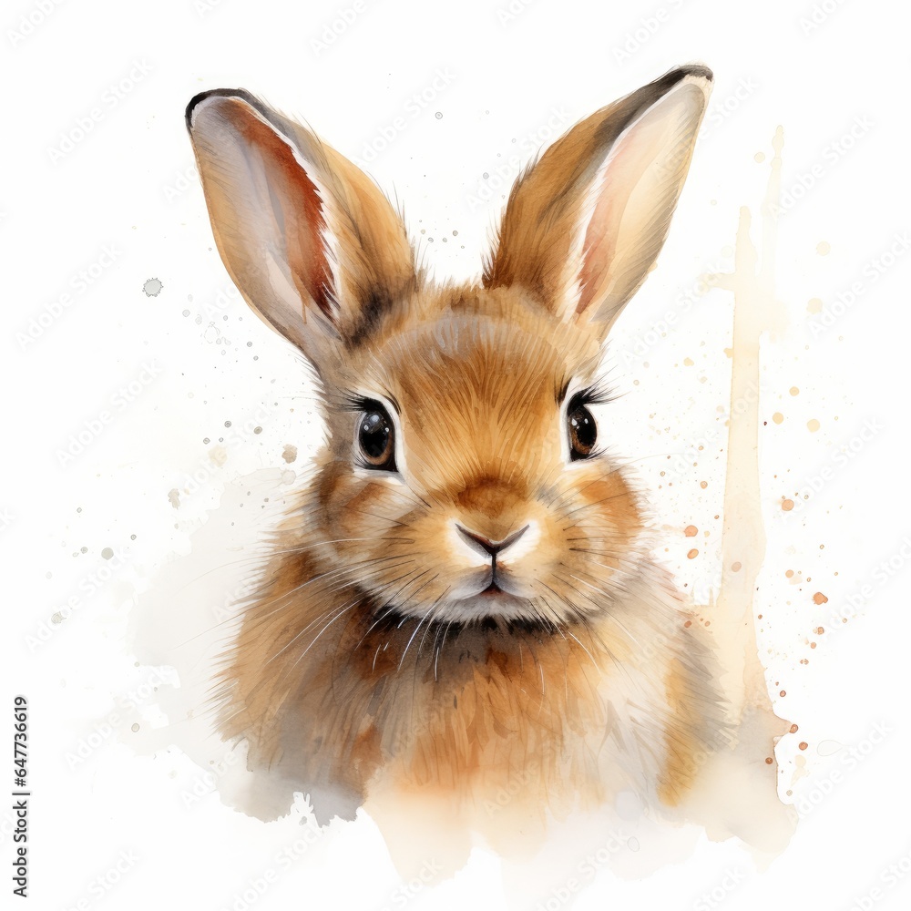 Wall mural watercolor rabbit on white background