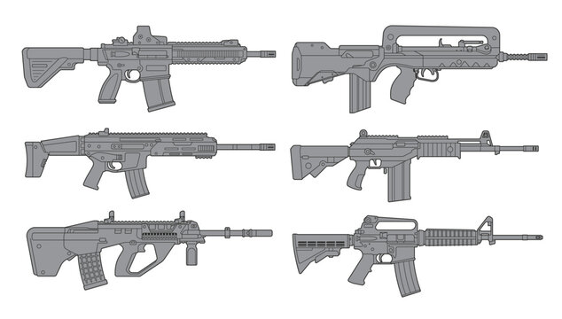 Weapons set. Assault rifle vector illustration.