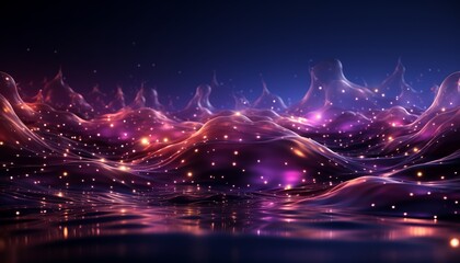 Fototapeta na wymiar purple particles wave and light abstract background generative A