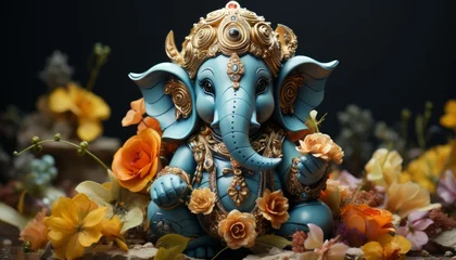 Tuinposter ganesha hindu god sculpture with flowers © Ankit