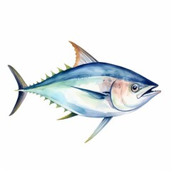 watercolor tuna fish isolated on white background