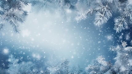 Winter panoramic background with snow-covered leaves
