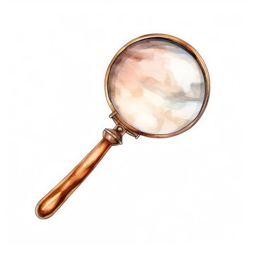 watercolor vintage magnifying glass isolated on white background
