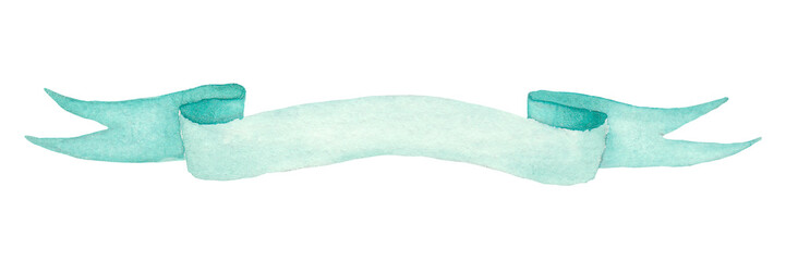 Hand drawn watercolor mint green ribbons. Hand drawn stripes or banners for text. Perfect for invitations, greeting cards, prints