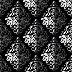 Wallpaper in the style of Baroque. Seamless vector background. White and black floral ornament. Graphic pattern for fabric, wallpaper, packaging. Ornate Damask flower ornament