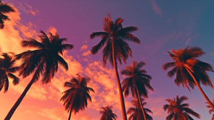 photo of palm trees against a sunset sky