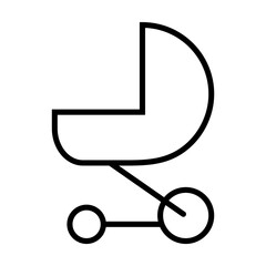 Simple outline of baby stroller with convertible top vector icon. Black line drawing or cartoon illustration of baby carriage on white background. Childhood, child care, childbirth concept