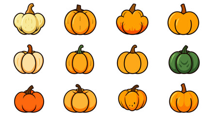 Pumpkin simple flat color icons vector set