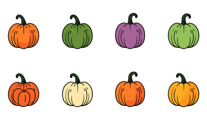Pumpkin simple flat color icons vector set