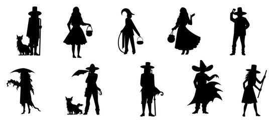 Set of halloween silhouettes black character