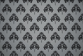 Wallpaper in the style of Baroque. Seamless vector background. Black and gray floral ornament. Graphic pattern for fabric, wallpaper, packaging. Ornate Damask flower ornament