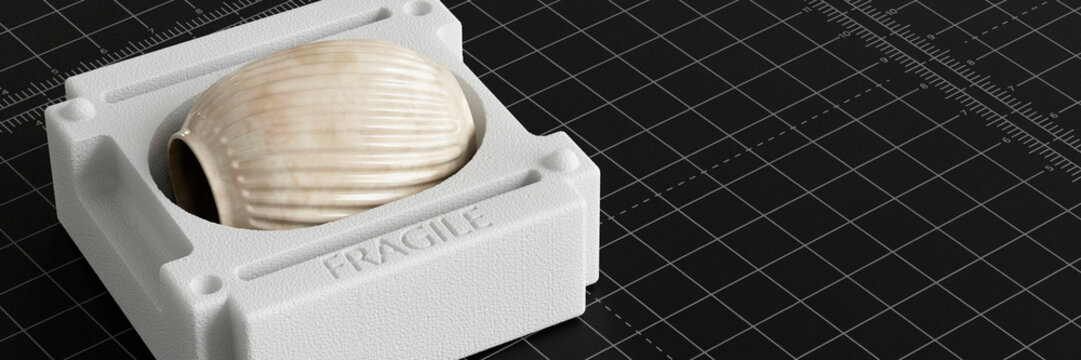 Conceptional contents insurance with an expensive vase in a polystyrene case 3d render