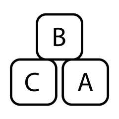 Simple outline of wooden alphabet cubes vector icon. Black line drawing or cartoon illustration of toys for kids on white background. Childhood, child care, entertainment, education concept