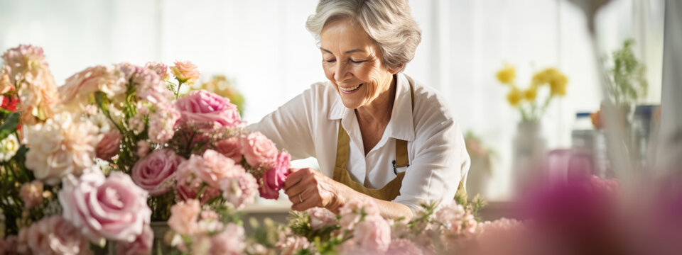Mature woman working in a flower store