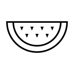 Simple outline of slice of watermelon vector icon. Black line drawing or cartoon illustration of ripe fruit or berry isolated on white background. Healthy food, harvest or agriculture concept