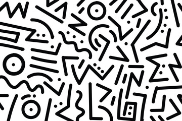 Geometric Line Shapes. Abstract Background Design. Vector Black and White Pattern in memphis style
