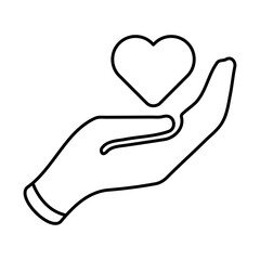 Hand take heart. Symbol of care, love, charity. Vector illustration isolated on white background