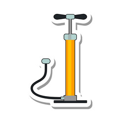 Pump for inflating tires flat paper sticker icon. Equipment or tool for car and bicycle repair shop isolated on white background. Transportation, machinery, car service concept