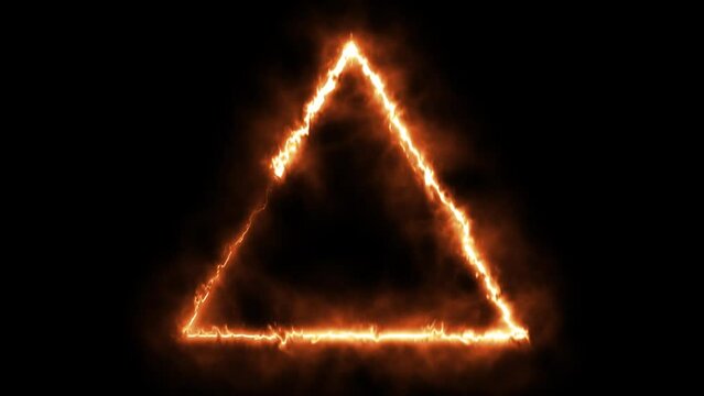 fire on triangle shape, line animate footage on black background. 4k