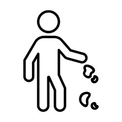 Simple outline of rude man throwing trash on floor vector icon. Black line drawing or cartoon illustration of person littering on street white background. Ecology, prohibition concept