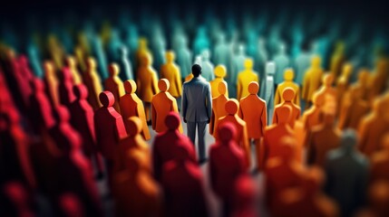 Illustration of uniqueness of man standing out of the crowd as a talented leadership - obrazy, fototapety, plakaty