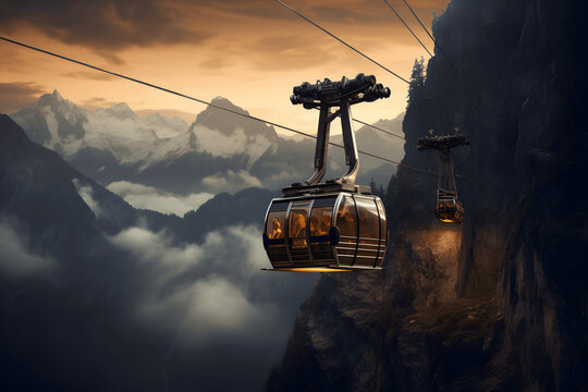 cable car going up a huge mountain, cable car, transportation, going up a mountain, gondola
