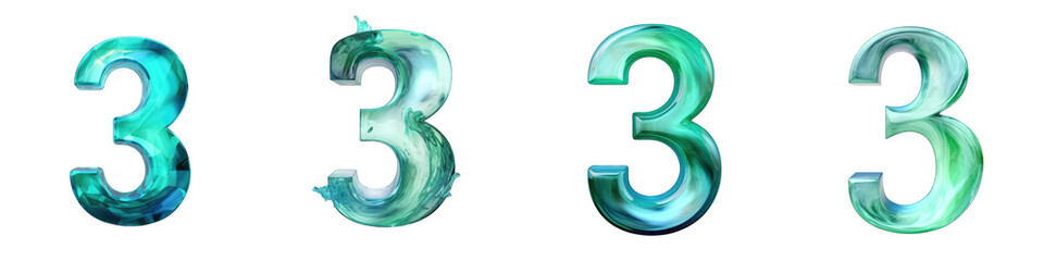 Teal colored number, logotype, number 3 , three isolated on a transparent background