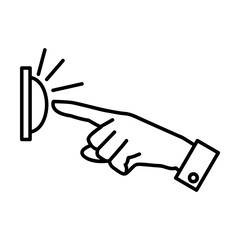 Simple outline of finger pressing alarm side view vector icon. Black line drawing or cartoon illustration of person pressing signal button on white background. Safety, warning concept