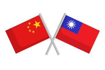 Crossed Chinese and Taiwanese flags icon set. Vector.