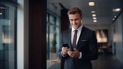 Handsome Smiling Young Entrepreneur Looking at Phone