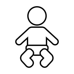 Simple outline of infant in diaper vector icon. Black line drawing or cartoon illustration of newborn baby on white background. Childhood, child care, childbirth concept