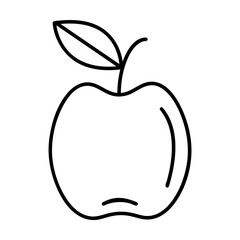Simple outline of juicy fresh apple vector icon. Black line drawing or cartoon illustration of ripe fruit isolated on white background. Healthy food, grocery or agriculture concept