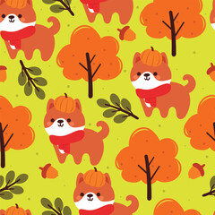 Obraz na płótnie Canvas seamless pattern cartoon puppy with plant and flower. cute animal wallpaper for textile, gift wrap paper