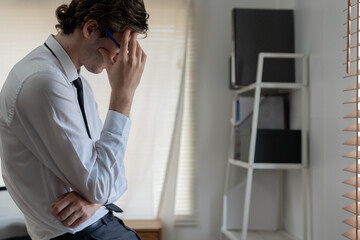 Depression and mental illness. Asian man disappoint, sad after receive bad news. Stressed boy confused with unhappy problem, arguing with girlfriend, cry and worry about unexpected work, down economy.