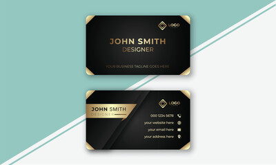 Modern Business Card Template, Creative and Clean design, Modern shape with abstract golden wavy lines shiny, Vector&nbsp;illustration.