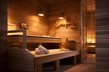 clean wooden sauna, wellness sauna, hot sauna, healthy wellness