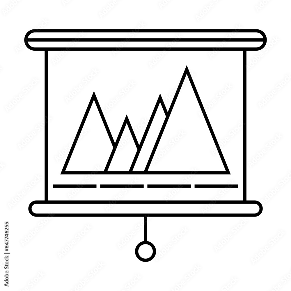 Wall mural Simple outline of chart on portable projector screen vector icon. Black line drawing or cartoon illustration of business scheme on white background. Finances, business, analytics concept