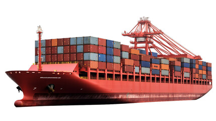 Container cargo ship isolated on transparent background - obrazy, fototapety, plakaty