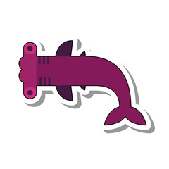 Top view of hammerhead shark flat paper sticker. Predatory dangerous fish, inhabitant of sea depths and oceans isolated on white background. Nature, aquarium, animals and fish concept