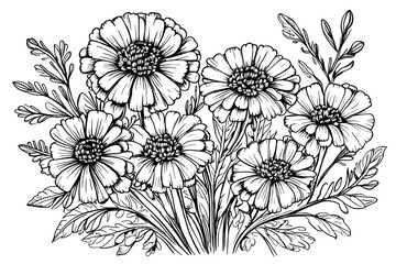 sketch detailed drawing of bouquet marigold illustrations. Vector.