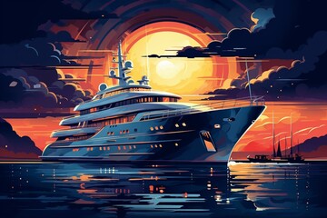 nighttime illustration of luxury yacht. Generative AI - obrazy, fototapety, plakaty