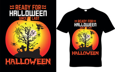 Free vector happy Halloween celebration party scary  with night and scary castle t-shirt design template pod