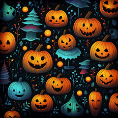 Seamless Happy halloween Pumpkin pattern,  Pumpkin pattern background- AI Generated.