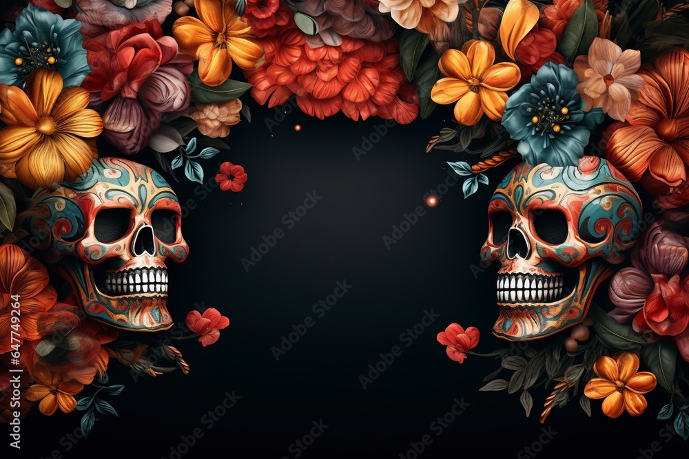 Wall mural Day of the dead background and copy space, generative ai